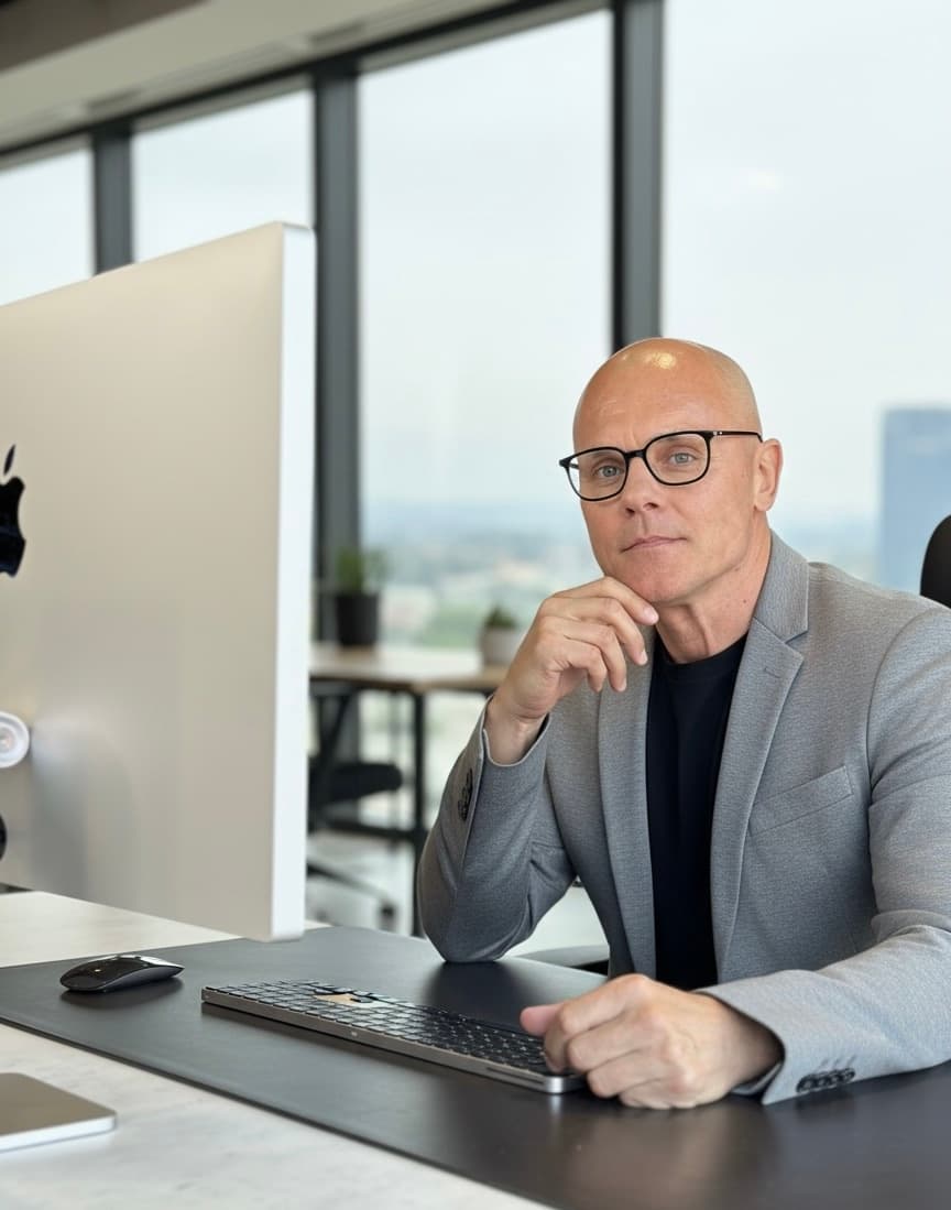 Marek Prusiński przy biurku